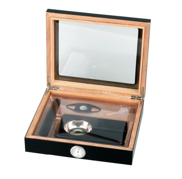 Humidor-Set " Schwarz mit Glasdeckel" für ca. 15 Zigarren